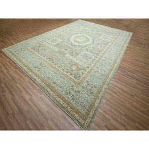 10'x14'1" Mint Green, Pre Historic 14th Century Influence, Mamluk Design, Natural Dyes, 100% Wool, Hand Knotted, Oriental Rug FWR458586