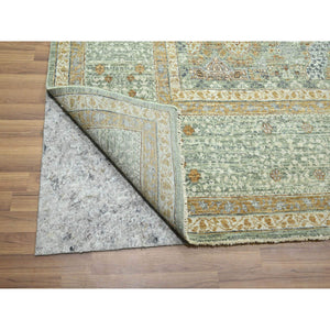 10'x14'1" Mint Green, Pre Historic 14th Century Influence, Mamluk Design, Natural Dyes, 100% Wool, Hand Knotted, Oriental Rug FWR458586