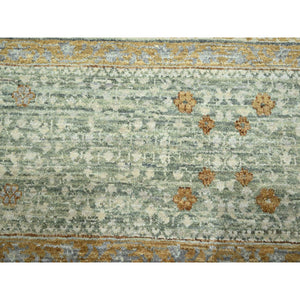 10'x14'1" Mint Green, Pre Historic 14th Century Influence, Mamluk Design, Natural Dyes, 100% Wool, Hand Knotted, Oriental Rug FWR458586