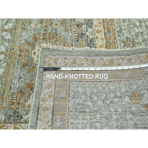 10'x14'1" Mint Green, Pre Historic 14th Century Influence, Mamluk Design, Natural Dyes, 100% Wool, Hand Knotted, Oriental Rug FWR458586