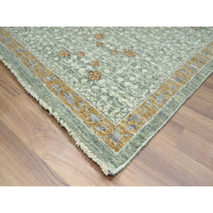 9'x12'1" Pistachio Green, Mamluk Design, Pre Historic 14th Century Influence, Natural Dyes, Pure Wool, Hand Knotted, Oriental Rug FWR458592