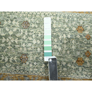 9'x12'1" Pistachio Green, Mamluk Design, Pre Historic 14th Century Influence, Natural Dyes, Pure Wool, Hand Knotted, Oriental Rug FWR458592