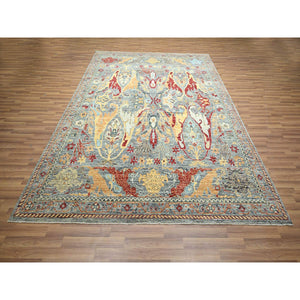 8'x10' Neutral Gray, Bijar Garus Design with Pastel Colors, Thick and Plush, Hand Knotted, Pure Wool, Oriental Rug FWR458598