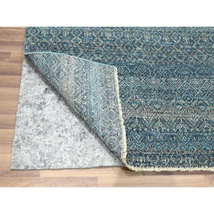 6'x9' Cerulean Blue, Kohinoor Herat Pattern, Small Geometric Repetitive Diamond Design, Soft Wool, Tone On Tone, Hand Knotted, Oriental Rug FWR458616