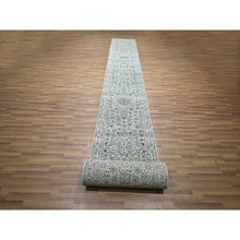 Load image into Gallery viewer, 2&#39;8&quot;x26&#39; Porcelain White, Mamluk Design, Pre Historic 14th Century Influence, Natural Dyes, Hand Knotted, Pure Wool, XL Runner, Oriental Rug FWR458628