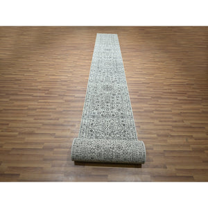 2'8"x26' Porcelain White, Mamluk Design, Pre Historic 14th Century Influence, Natural Dyes, Hand Knotted, Pure Wool, XL Runner, Oriental Rug FWR458628