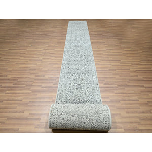 2'6"x30' Daisy White, Mamluk Design, Pre Historic 14th Century Influence, Natural Dyes, Hand Knotted, Pure Wool, Xl Runner, Oriental Rug FWR458634