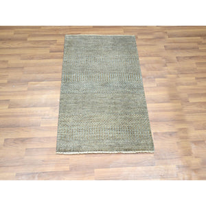 2'x3' Khaki Brown, Modern Grass Design, Hand Knotted, Undyed Natural Wool, Sample, Mat, Lush And Plush, Tone On Tone, Oriental Rug FWR458688