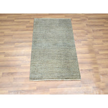 Load image into Gallery viewer, 2&#39;x3&#39; Khaki Brown, Modern Grass Design, Hand Knotted, Undyed Natural Wool, Sample, Mat, Lush And Plush, Tone On Tone, Oriental Rug FWR458688