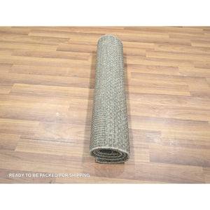 2'x3' Khaki Brown, Modern Grass Design, Hand Knotted, Undyed Natural Wool, Sample, Mat, Lush And Plush, Tone On Tone, Oriental Rug FWR458688