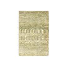 Load image into Gallery viewer, 2&#39;x3&#39; Beige, Modern Grass Design, Hand Knotted, Tone on Tone, Wool with touch of Silk, Lush and Plush, Mat, Sample, Oriental Rug FWR458694
