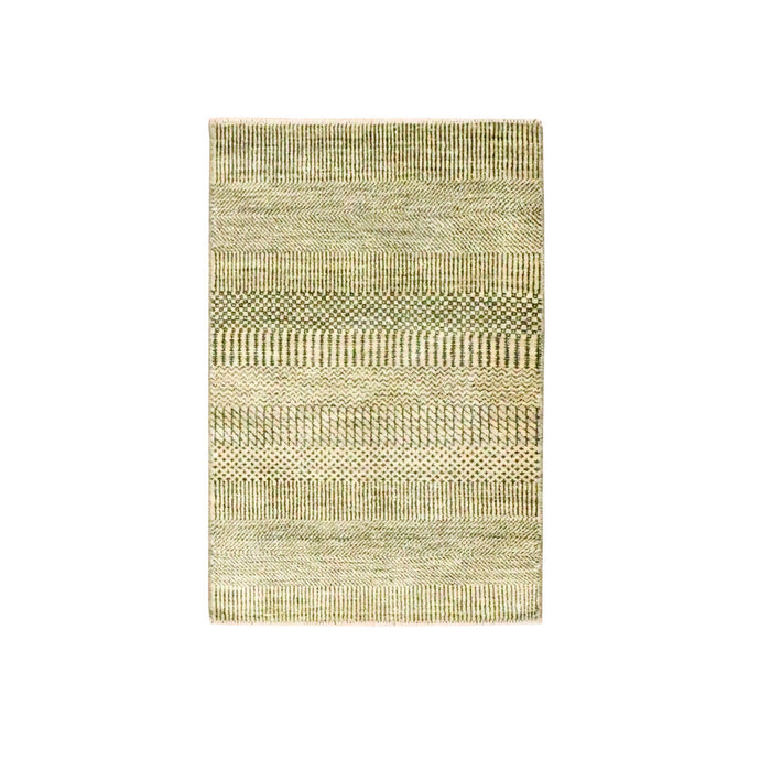 2'x3' Beige, Modern Grass Design, Hand Knotted, Tone on Tone, Wool with touch of Silk, Lush and Plush, Mat, Sample, Oriental Rug FWR458694