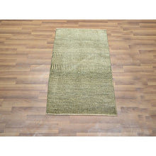 Load image into Gallery viewer, 2&#39;x3&#39; Beige, Modern Grass Design, Hand Knotted, Tone on Tone, Wool with touch of Silk, Lush and Plush, Mat, Sample, Oriental Rug FWR458694