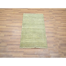 Load image into Gallery viewer, 2&#39;x3&#39; Beige, Tone On Tone, Modern Grass Design, Hand Knotted, Wool With Touch Of Silk, Lush And Plush, Sample, Mat, Oriental Rug FWR458700