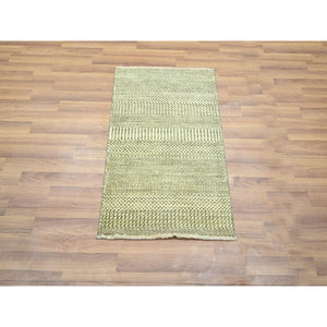 2'x3' Beige, Tone On Tone, Modern Grass Design, Hand Knotted, Wool With Touch Of Silk, Lush And Plush, Sample, Mat, Oriental Rug FWR458700