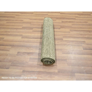 2'x3' Beige, Modern Grass Design, Hand Knotted, Tone On Tone, Wool With Touch Of Silk, Lush And Plush, Mat, Sample, Oriental Rug FWR458712