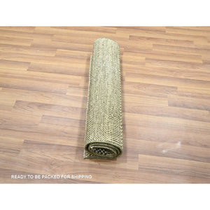 2'x3' Beige, Modern Grass Design, Hand Knotted, Tone On Tone, Lush And Plush, Wool With Touch Of Silk, Mat, Sample, Oriental Rug FWR458718
