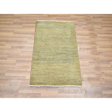 Load image into Gallery viewer, 2&#39;x3&#39; Ecru Brown, Modern Grass Design, Hand Knotted, Tone On Tone, Wool With Touch Of Silk, Lush And Plush, Sample, Mat, Oriental Rug FWR458730