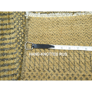 2'x3' Ecru Brown, Modern Grass Design, Hand Knotted, Tone On Tone, Wool With Touch Of Silk, Lush And Plush, Sample, Mat, Oriental Rug FWR458730