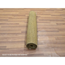 Load image into Gallery viewer, 2&#39;x3&#39; Ecru Brown, Modern Grass Design, Hand Knotted, Tone On Tone, Wool With Touch Of Silk, Lush And Plush, Sample, Mat, Oriental Rug FWR458730