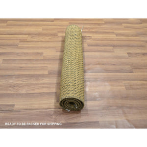 2'x3' Ecru Brown, Modern Grass Design, Hand Knotted, Tone On Tone, Wool With Touch Of Silk, Lush And Plush, Sample, Mat, Oriental Rug FWR458730