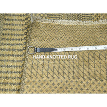 Load image into Gallery viewer, 2&#39;x3&#39; Golden Brown, Modern Grass Design, Hand Knotted, Wool With Touch Of Silk, Tone On Tone, Lush And Plush, Mat, Sample, Oriental Rug FWR458736