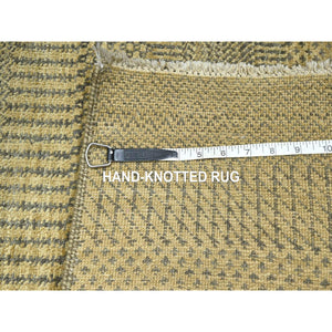 2'x3' Golden Brown, Modern Grass Design, Hand Knotted, Wool With Touch Of Silk, Tone On Tone, Lush And Plush, Mat, Sample, Oriental Rug FWR458736