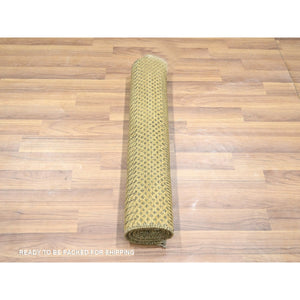 2'x3' Golden Brown, Modern Grass Design, Hand Knotted, Wool With Touch Of Silk, Tone On Tone, Lush And Plush, Mat, Sample, Oriental Rug FWR458736