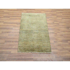 2'x3' Ecru Brown, Tone On Tone, Modern Grass Design, Hand Knotted, Wool With Touch Of Silk, Lush And Plush, Sample, Mat, Oriental Rug FWR458742
