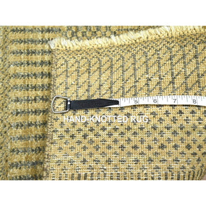 2'x3' Light Brown, Modern Grass Design, Hand Knotted, Wool With Touch Of Silk, Tone On Tone, Lush And Plush, Mat, Sample, Oriental Rug FWR458748