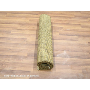 2'x3' Light Brown, Modern Grass Design, Hand Knotted, Wool With Touch Of Silk, Tone On Tone, Lush And Plush, Mat, Sample, Oriental Rug FWR458748