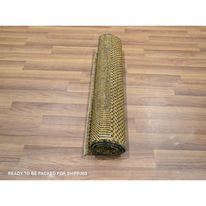 2'x3' Light Brown, Modern Grass Design, Hand Knotted, Wool With Touch Of Silk, Lush And Plush, Tone On Tone, Sample, Mat, Oriental Rug FWR458760