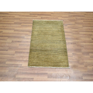 2'x3' Ecru Brown, Modern Grass Design, Wool With Touch Of Silk, Hand Knotted, Tone On Tone, Lush And Plush, Mat, Sample, Oriental Rug FWR458766