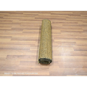 2'x3' Golden Brown, Modern Grass Design, Hand Knotted, Wool With Touch Of Silk, Tone On Tone, Lush And Plush, Mat, Sample, Oriental Rug FWR458772