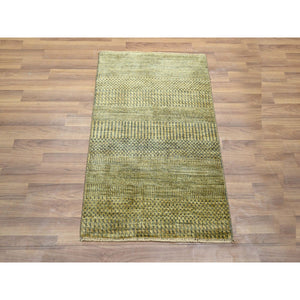 2'x3' Golden Brown, Modern Grass Design, Tone On Tone, Hand Knotted, Wool With Touch Of Silk, Lush And Plush, Mat, Sample, Oriental Rug FWR458778