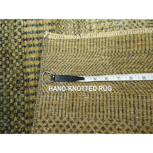 2'x3' Golden Brown, Modern Grass Design, Tone On Tone, Hand Knotted, Wool With Touch Of Silk, Lush And Plush, Mat, Sample, Oriental Rug FWR458778