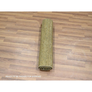 2'x3' Golden Brown, Modern Grass Design, Tone On Tone, Hand Knotted, Wool With Touch Of Silk, Lush And Plush, Mat, Sample, Oriental Rug FWR458778