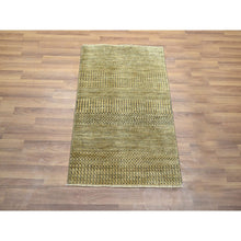 Load image into Gallery viewer, 2&#39;x3&#39; Ecru Brown, Modern Grass Design, Hand Knotted, Wool With Touch Of Silk, Tone On Tone, Lush And Plush, Sample, Mat, Oriental Rug FWR458784