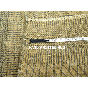 2'x3' Honey Brown, Modern Grass Design, Hand Knotted, Wool With Touch Of Silk, Tone On Tone, Lush And Plush, Mat, Sample, Oriental Rug FWR458790