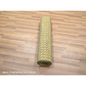 2'x3' Honey Brown, Modern Grass Design, Hand Knotted, Wool With Touch Of Silk, Tone On Tone, Lush And Plush, Mat, Sample, Oriental Rug FWR458790