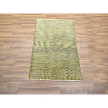 Load image into Gallery viewer, 2&#39;x3&#39; Ecru Brown, Modern Grass Design, Hand Knotted, Wool With Touch Of Silk, Tone On Tone, Lush And Plush, Mat, Sample, Oriental Rug FWR458796
