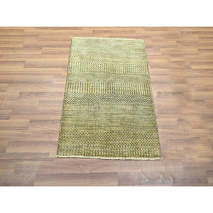 2'x3' Ecru Brown, Modern Grass Design, Hand Knotted, Wool With Touch Of Silk, Tone On Tone, Lush And Plush, Mat, Sample, Oriental Rug FWR458796
