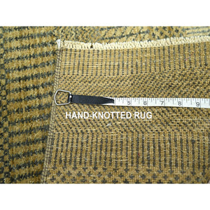 2'x3' Ecru Brown, Modern Grass Design, Hand Knotted, Wool With Touch Of Silk, Tone On Tone, Lush And Plush, Mat, Sample, Oriental Rug FWR458796