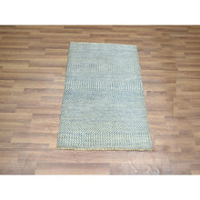 Load image into Gallery viewer, 2&#39;x3&#39; Ruddy Blue, Modern Grass Design, Hand Knotted, Wool with touch of Silk, Tone on Tone, Lush and Plush, Sample, Mat, Oriental Rug FWR458808