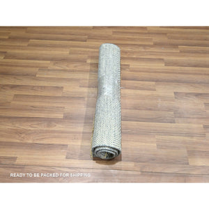 2'x3' Ruddy Blue, Modern Grass Design, Hand Knotted, Wool with touch of Silk, Tone on Tone, Lush and Plush, Sample, Mat, Oriental Rug FWR458808