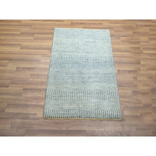 Load image into Gallery viewer, 2&#39;x3&#39; Yonder Blue, Tone on Tone, Modern Grass Design, Hand Knotted, Wool with touch of Silk, Lush and Plush, Mat, Sample, Oriental Rug FWR458814