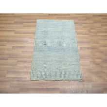 Load image into Gallery viewer, 2&#39;x3&#39; Light Blue, Modern Grass Design, Hand Knotted, Wool with touch of Silk, Tone on Tone, Lush and Plush, Sample, Mat, Oriental Rug FWR458820