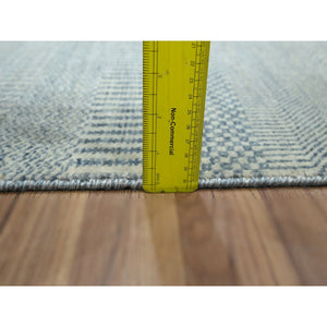 2'x3' Light Blue, Modern Grass Design, Hand Knotted, Wool with touch of Silk, Tone on Tone, Lush and Plush, Sample, Mat, Oriental Rug FWR458820