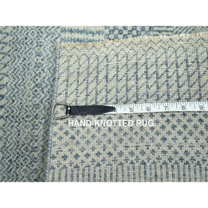 2'x3' Light Blue, Modern Grass Design, Hand Knotted, Wool with touch of Silk, Tone on Tone, Lush and Plush, Sample, Mat, Oriental Rug FWR458820