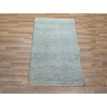 Load image into Gallery viewer, 2&#39;x3&#39; Light Blue, Modern Grass Design, Hand Knotted, Wool with touch of Silk, Tone on Tone, Lush and Plush, Sample, Mat, Oriental Rug FWR458832